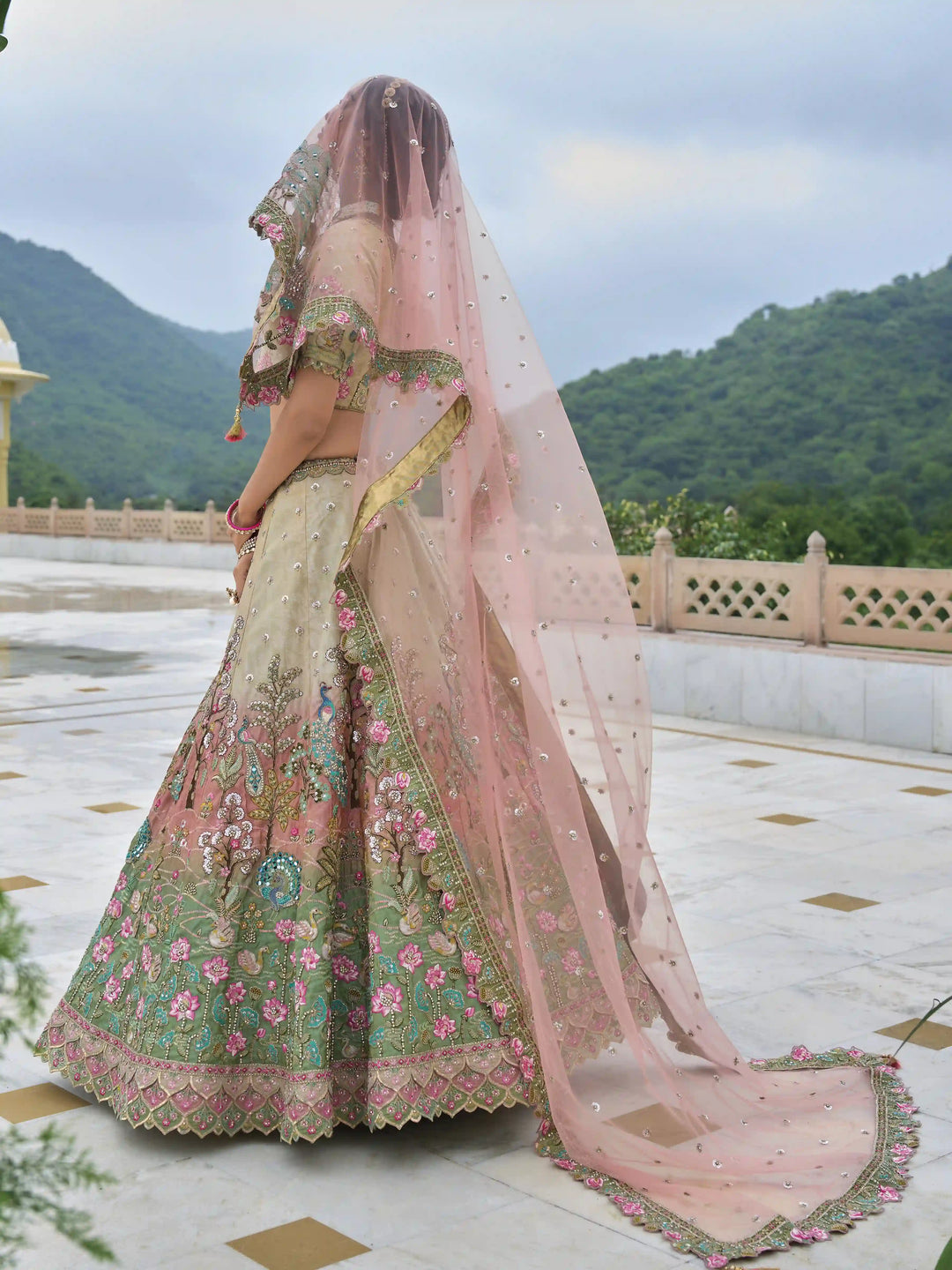 Heavy Embroidered Multicolor Lehenga | Bridal Lehenga with Grey Blouse