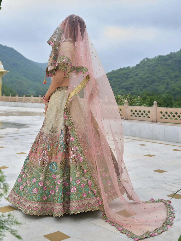 Heavy Embroidered Multicolor Lehenga | Bridal Lehenga with Grey Blouse