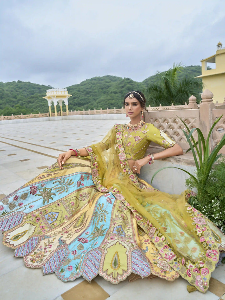 Multicolor Bridal Lehenga Choli | Silk Lehenga with Heavy Embroidery