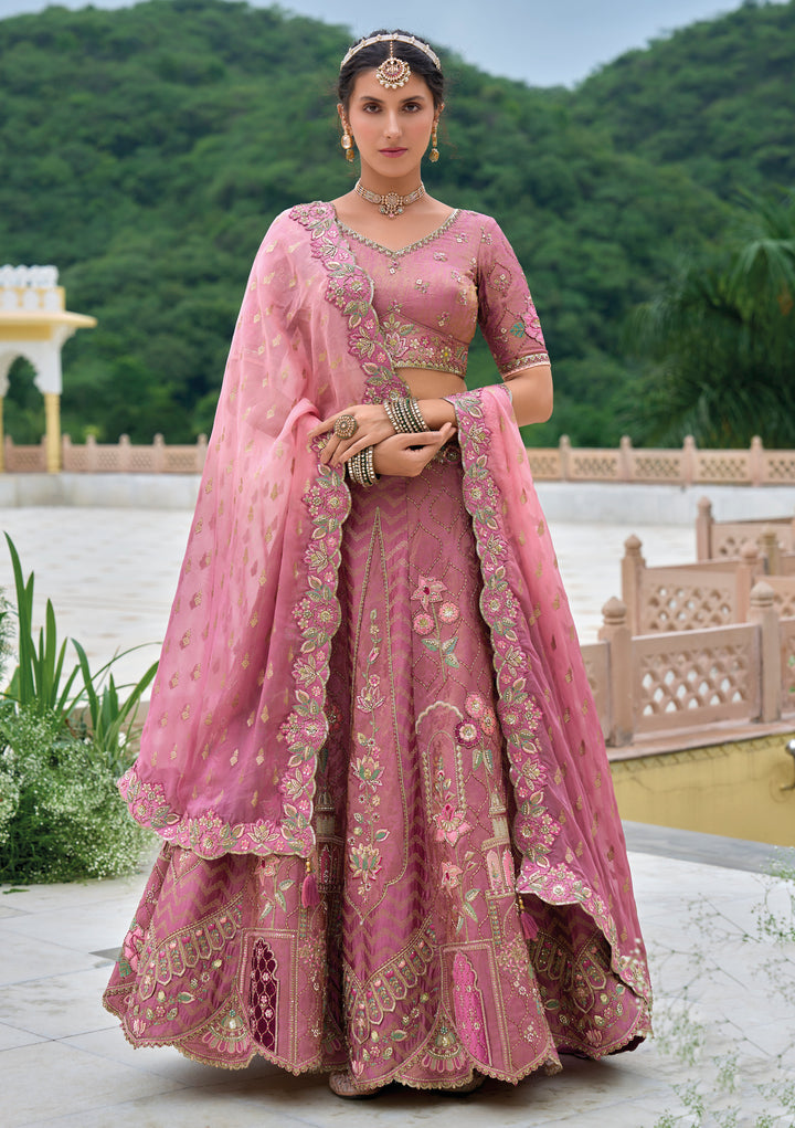 Heavy Embroidered Onion Pink Lehenga | Indian Ethnic Bridal Wear for Women