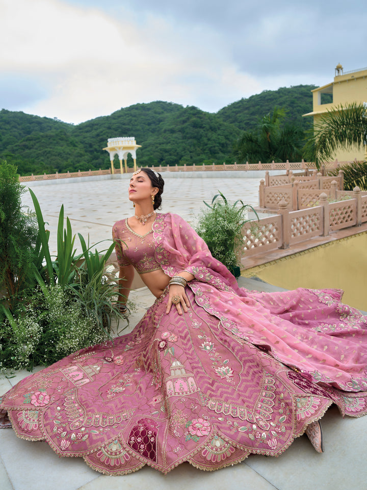 Heavy Embroidered Onion Pink Lehenga | Indian Ethnic Bridal Wear for Women