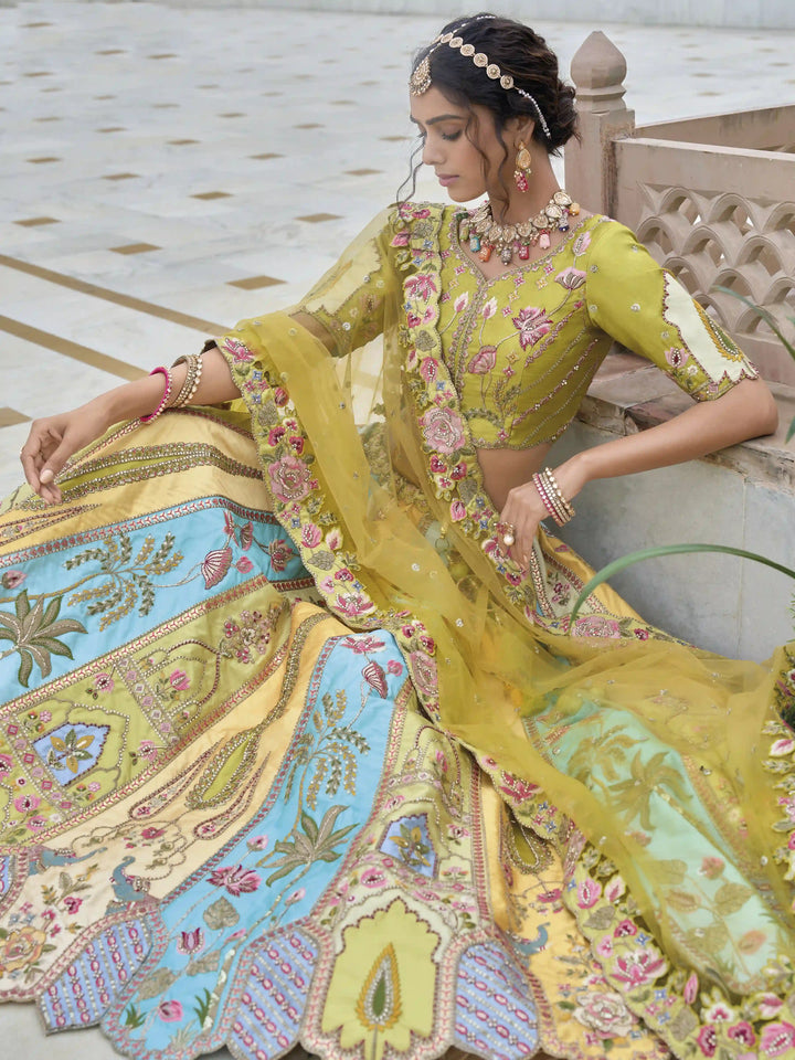 Multicolor Bridal Lehenga Choli | Silk Lehenga with Heavy Embroidery