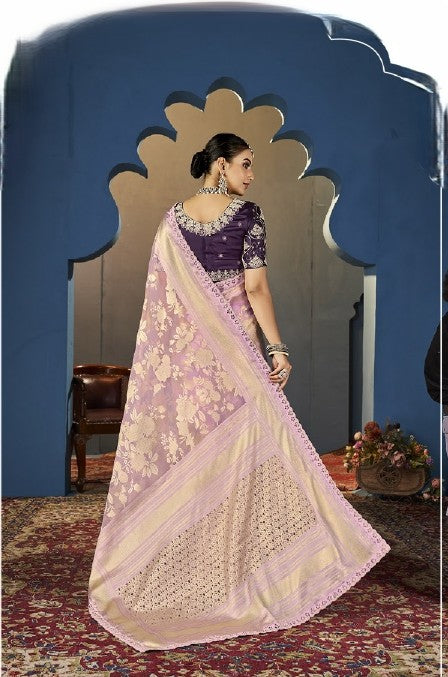 Party-Perfect Saree with Net Blouse & Intricate Embroidery