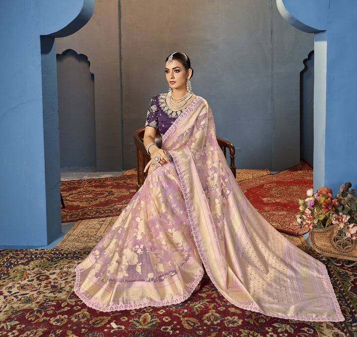 Party-Perfect Saree with Net Blouse & Intricate Embroidery