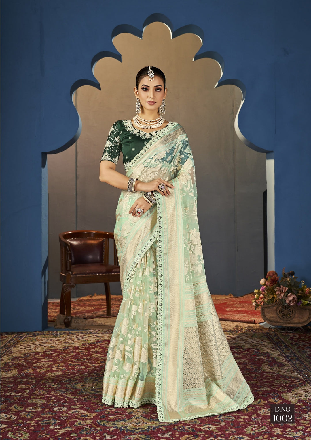 Party-Perfect Saree with Net Blouse & Intricate Embroidery