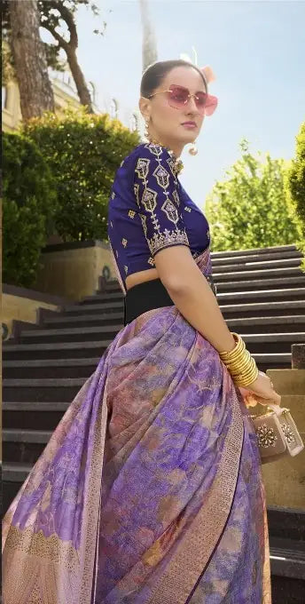 Luxurious Lavender Saree with Digital Print & Fancy Pallu