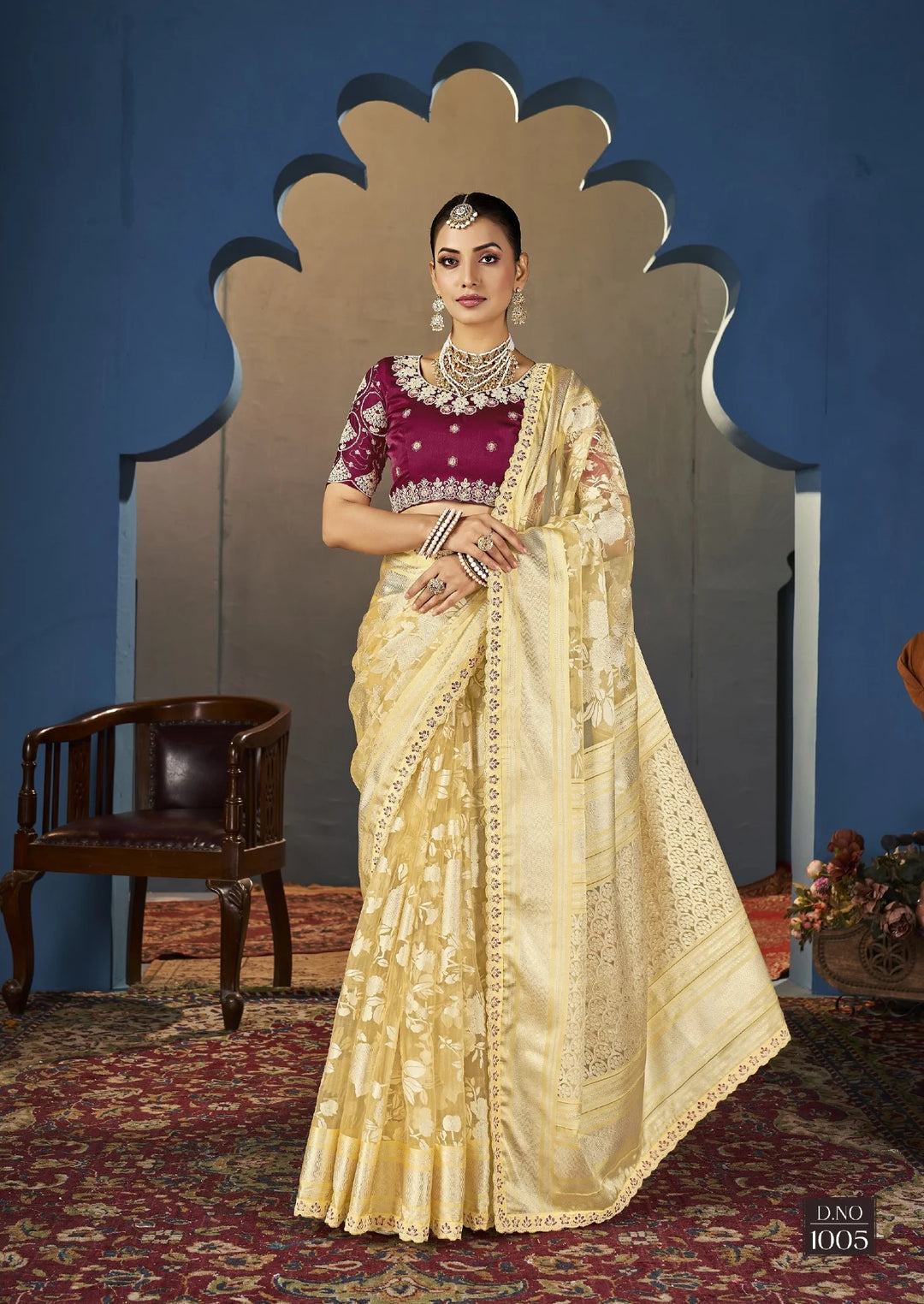 Party-Perfect Saree with Net Blouse & Intricate Embroidery