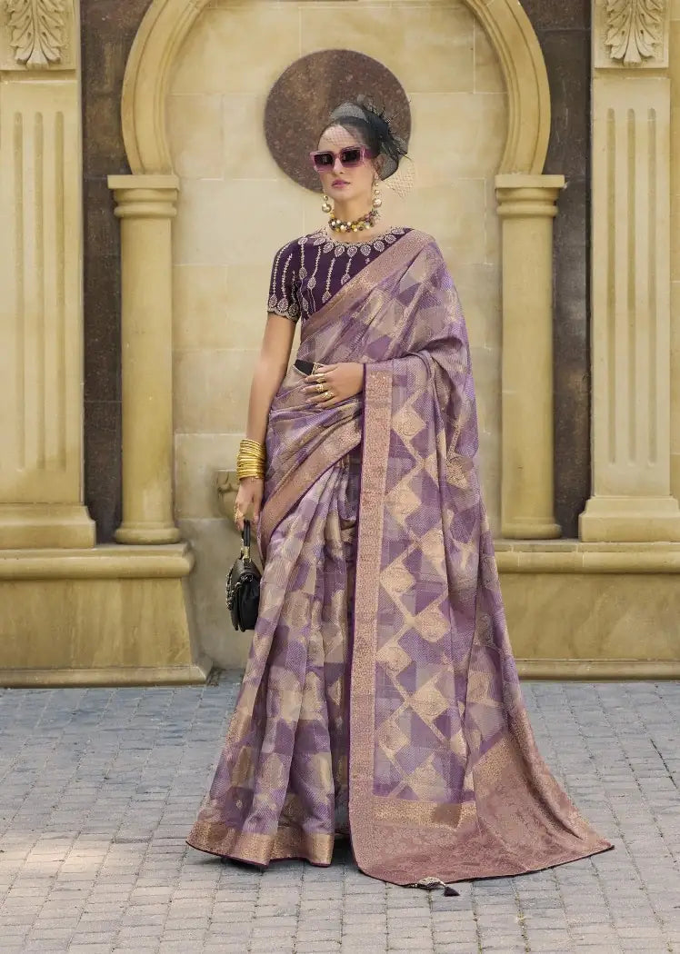 Radiant Purple Saree with Swarovski Work & Digital Charm