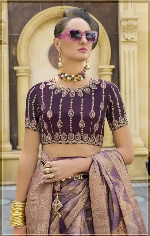 Radiant Purple Saree with Swarovski Work & Digital Charm