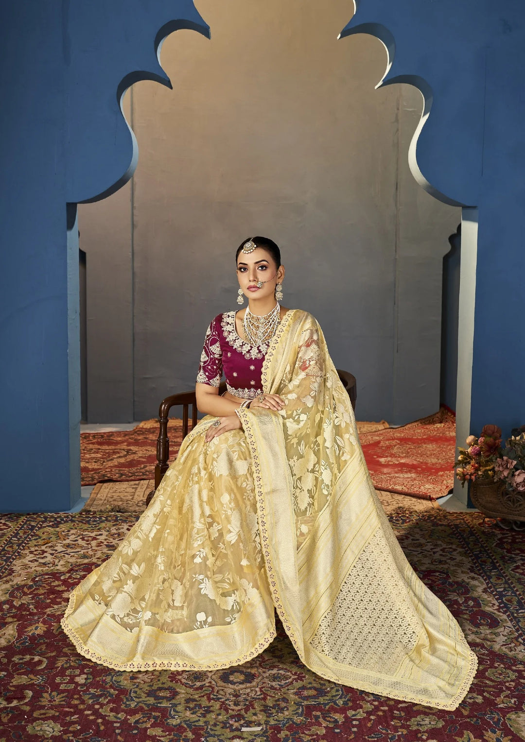 Party-Perfect Saree with Net Blouse & Intricate Embroidery