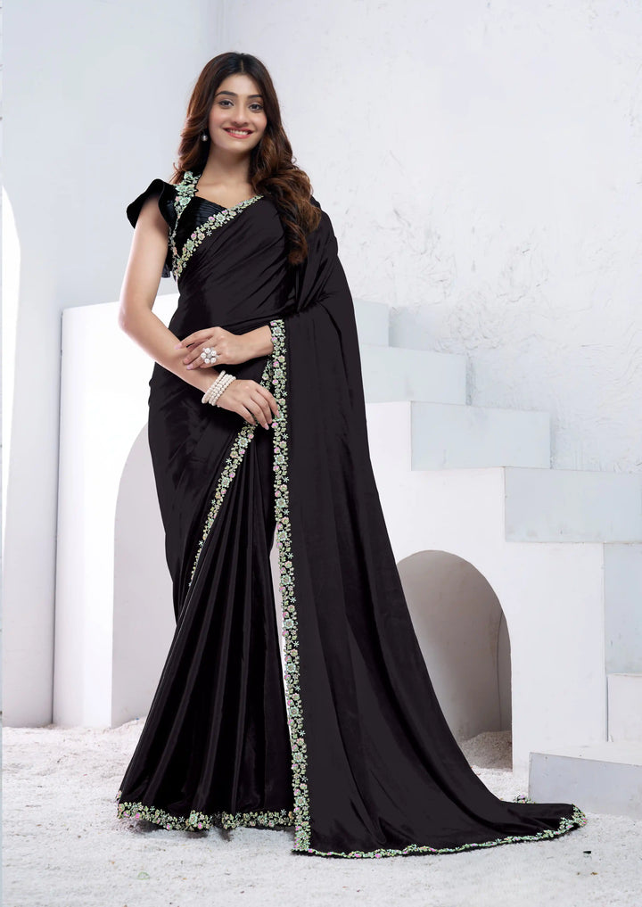 Graceful Black Saree with Diamond Detailing for Party Wear