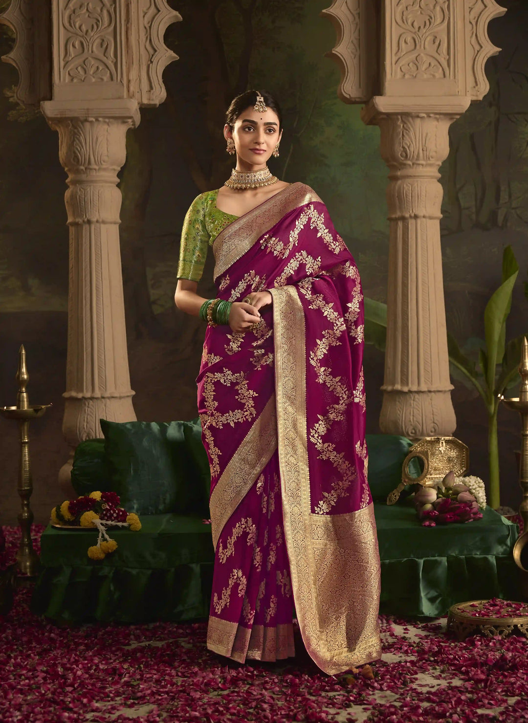 Designer Heavy Work Saree in Dazzling Dark Pink