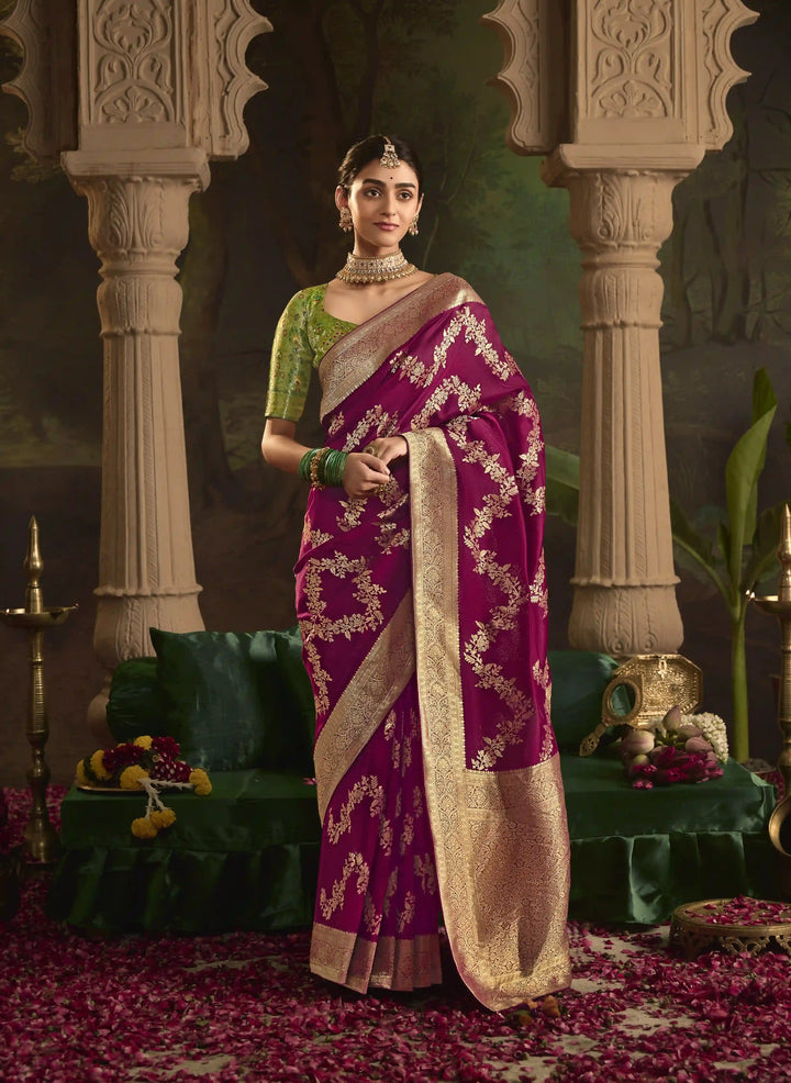 Designer Heavy Work Saree in Dazzling Dark Pink