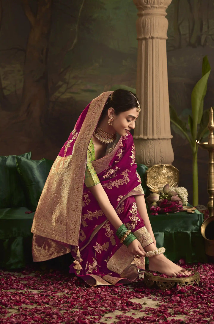 Designer Heavy Work Saree in Dazzling Dark Pink