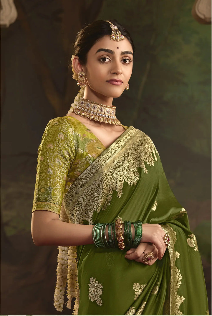 Stunning Mehendi Saree in Crepe Silk for Festive Wear