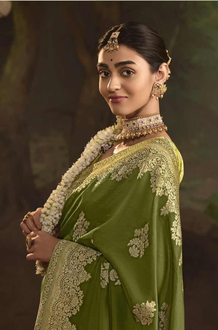 Stunning Mehendi Saree in Crepe Silk for Festive Wear