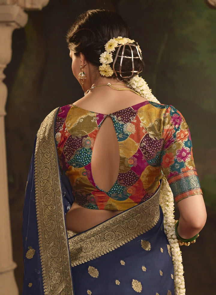 Glamorous Navy Crepe Saree with Rich Pallu Weaving