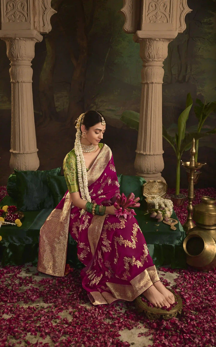 Designer Heavy Work Saree in Dazzling Dark Pink