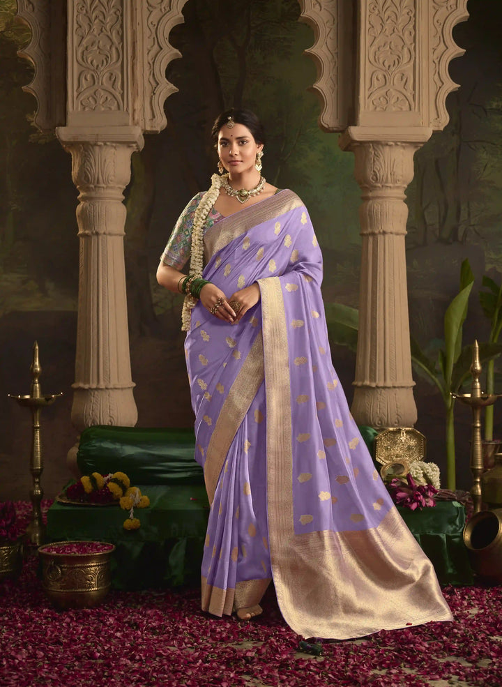 Premium Lavender Saree in Crepe Silk with Fancy Pallu