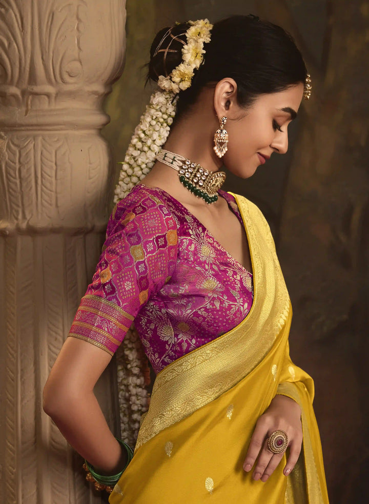 Mustard Crepe Silk Saree with Heavy Weaving Pallu