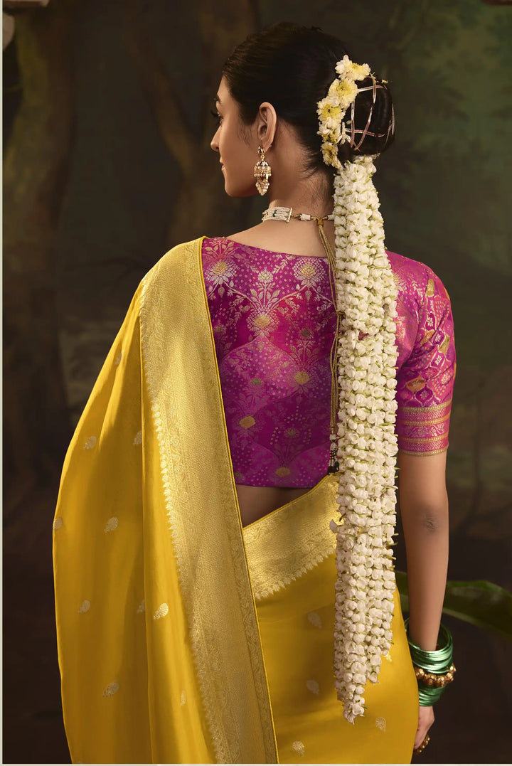 Mustard Crepe Silk Saree with Heavy Weaving Pallu