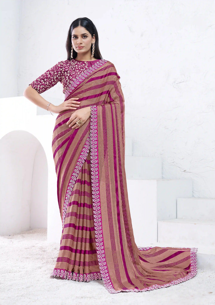 Handcrafted Purple Georgette Saree with Moti and Japan Poly Blouse
