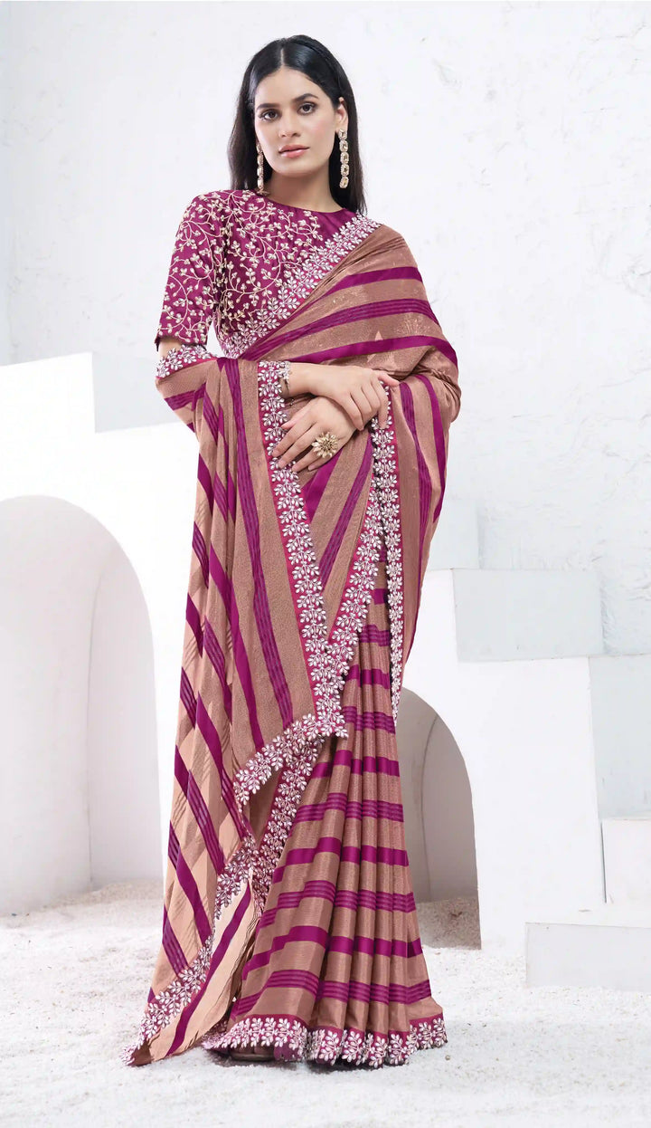 Handcrafted Purple Georgette Saree with Moti and Japan Poly Blouse