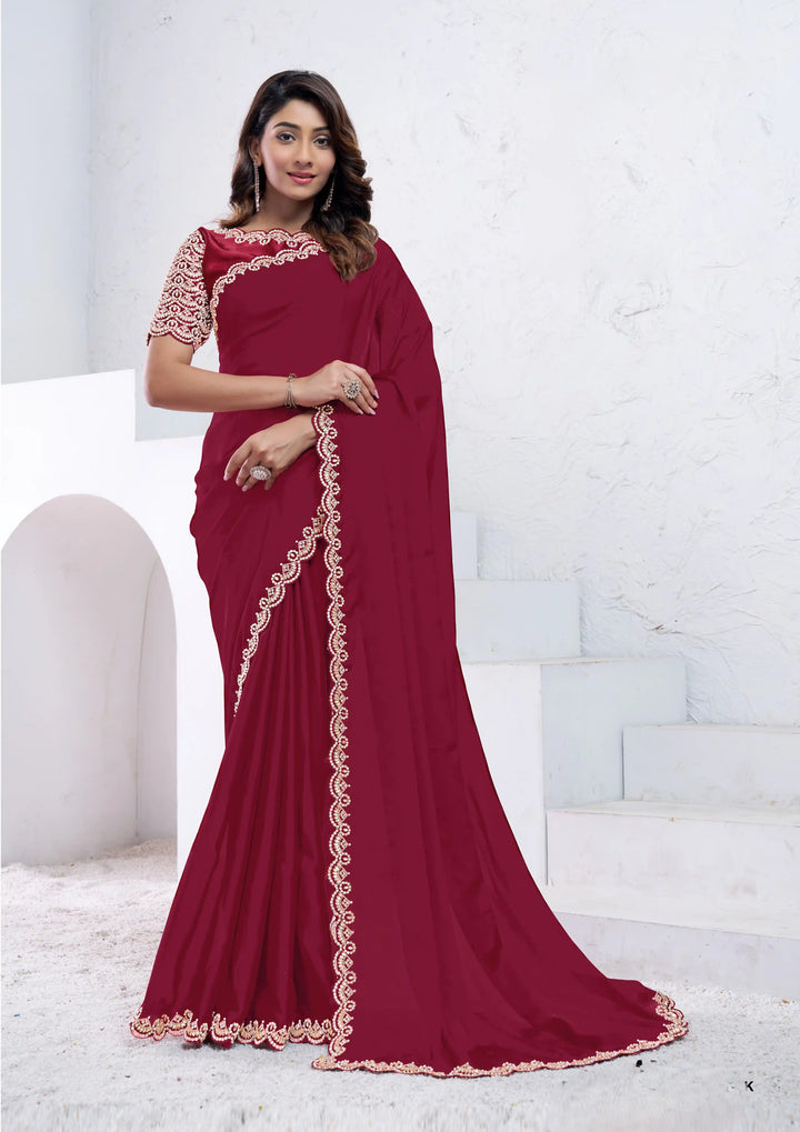 Stunning Maroon Saree with Rich Moti & Hand Embroidery