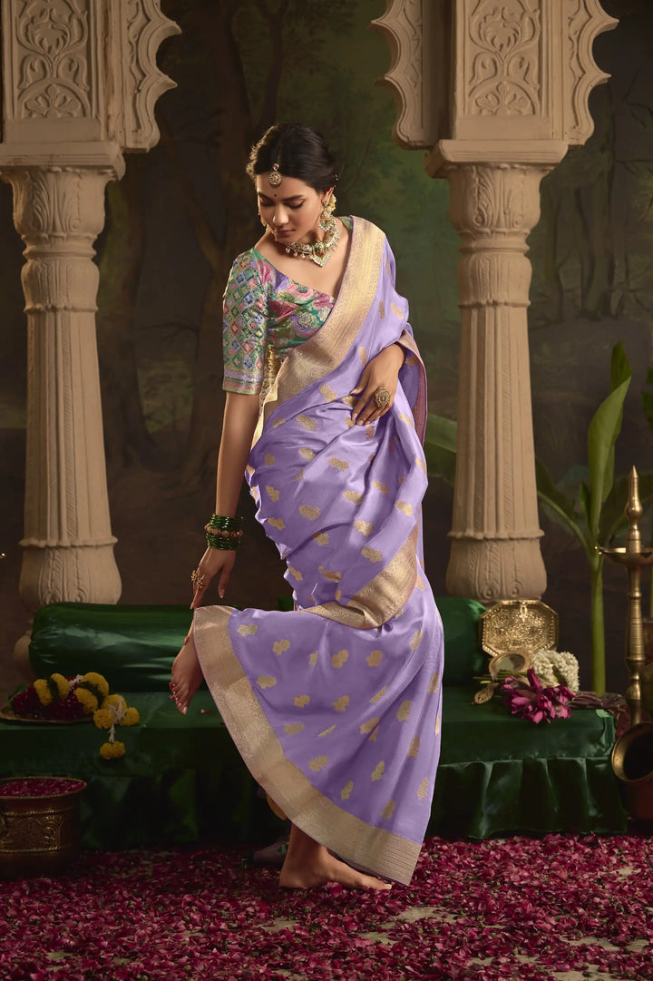 Premium Lavender Saree in Crepe Silk with Fancy Pallu