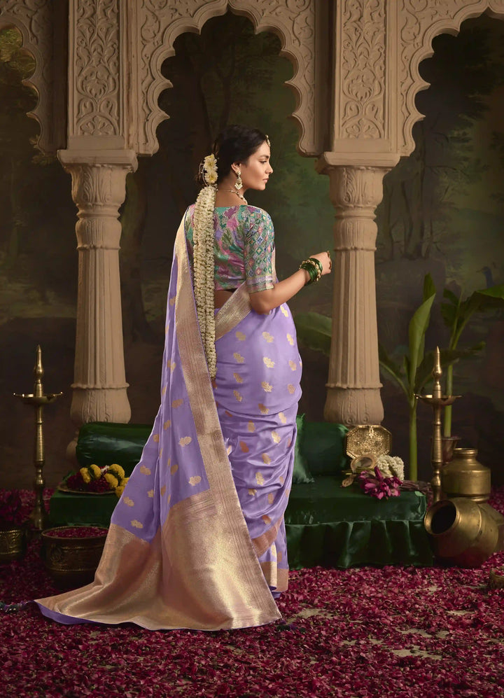 Premium Lavender Saree in Crepe Silk with Fancy Pallu