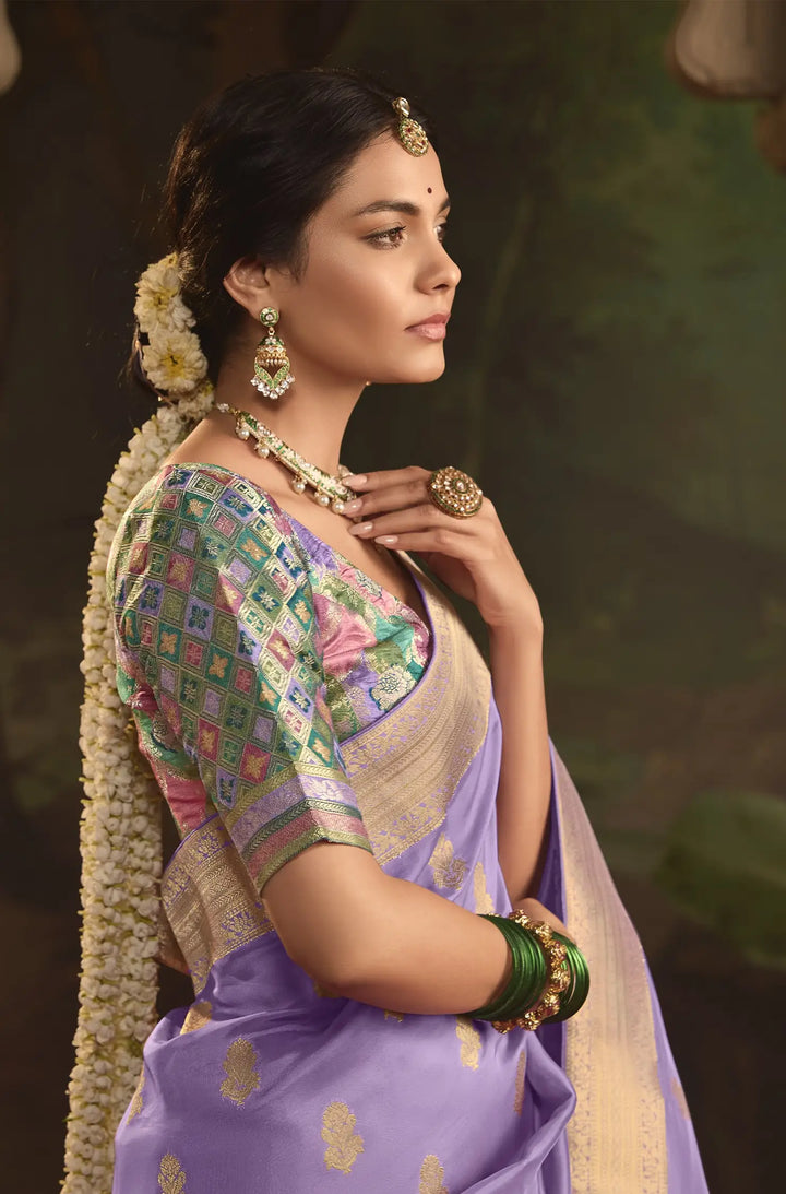 Premium Lavender Saree in Crepe Silk with Fancy Pallu