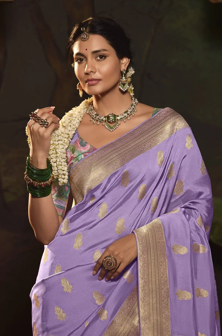 Premium Lavender Saree in Crepe Silk with Fancy Pallu