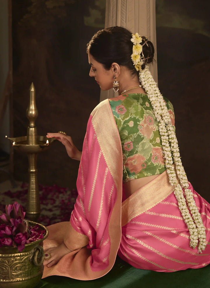 Classic Pink Silk Saree with Fancy Woven Pallu Design