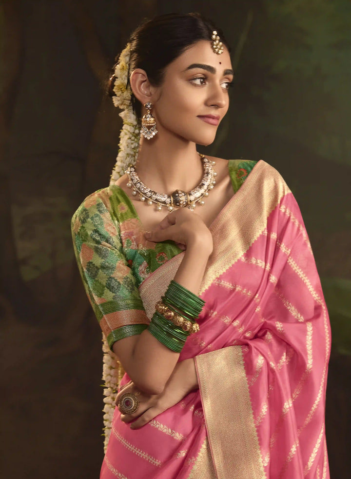 Classic Pink Silk Saree with Fancy Woven Pallu Design