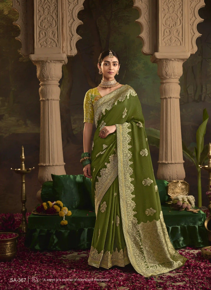 Stunning Mehendi Saree in Crepe Silk for Festive Wear
