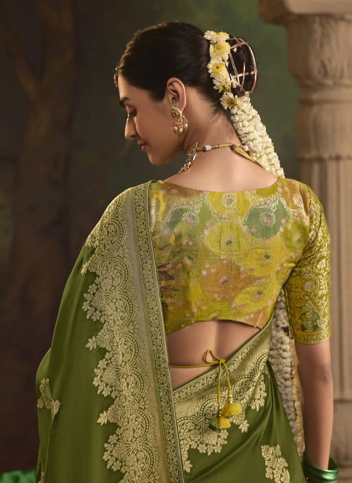 Stunning Mehendi Saree in Crepe Silk for Festive Wear