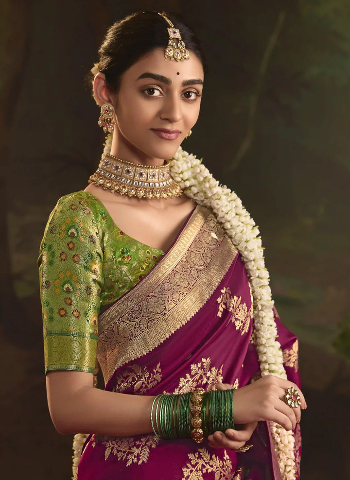 Designer Heavy Work Saree in Dazzling Dark Pink