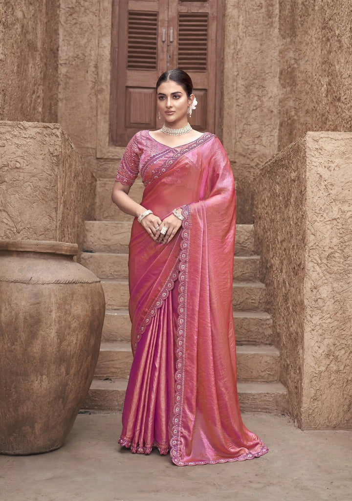 Graceful Dark Peach Silk Saree with Matching Blouse
