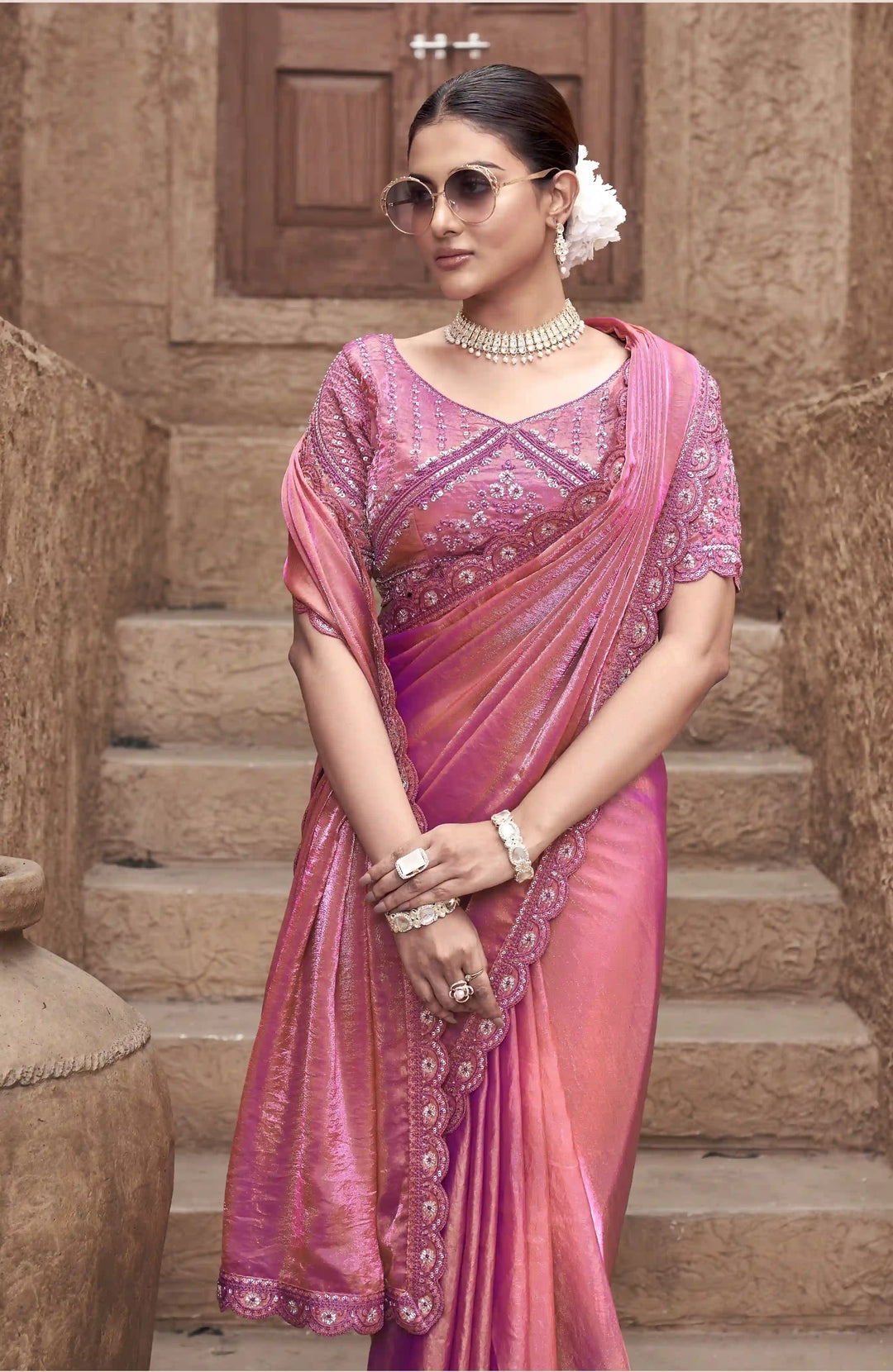 Graceful Dark Peach Silk Saree with Matching Blouse
