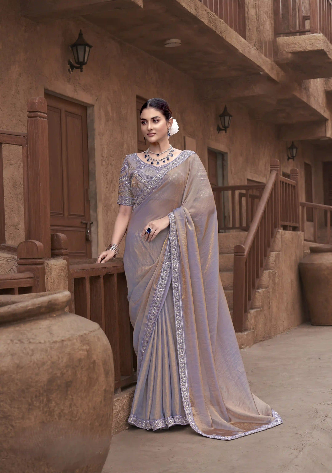 Party-Ready Chiku Saree with Embroidery and Satin Silk Fabric