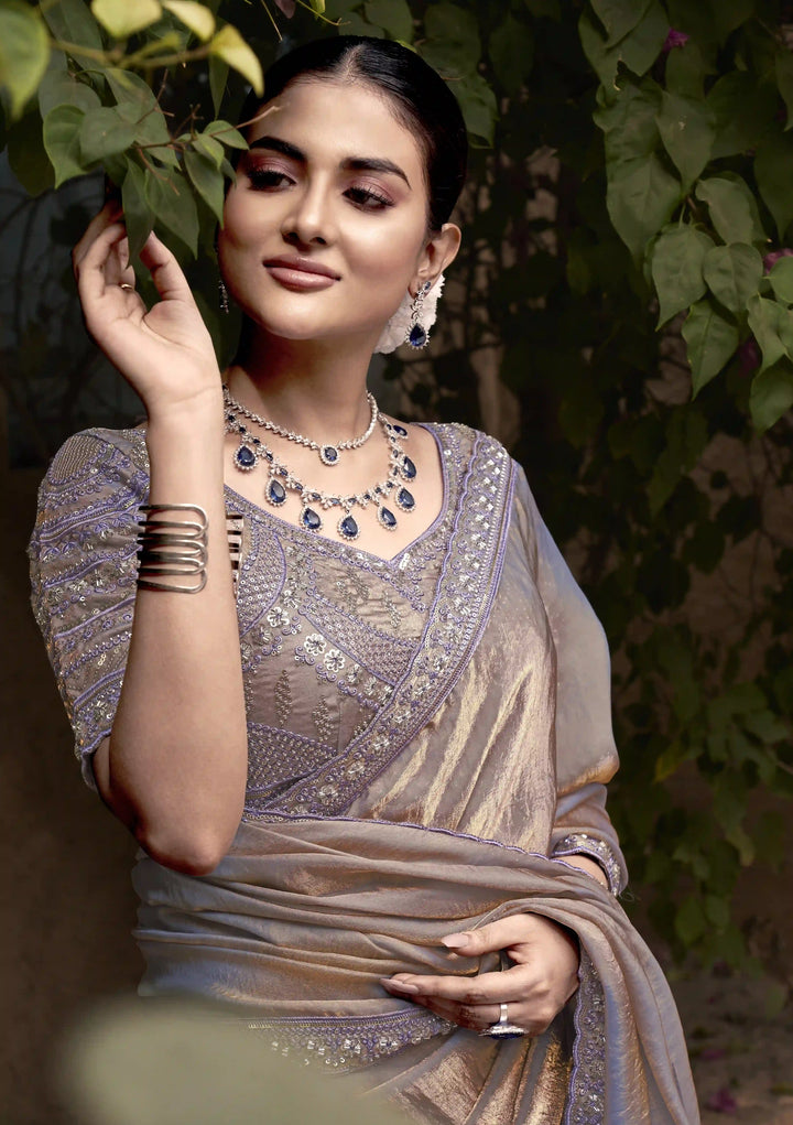 Party-Ready Chiku Saree with Embroidery and Satin Silk Fabric