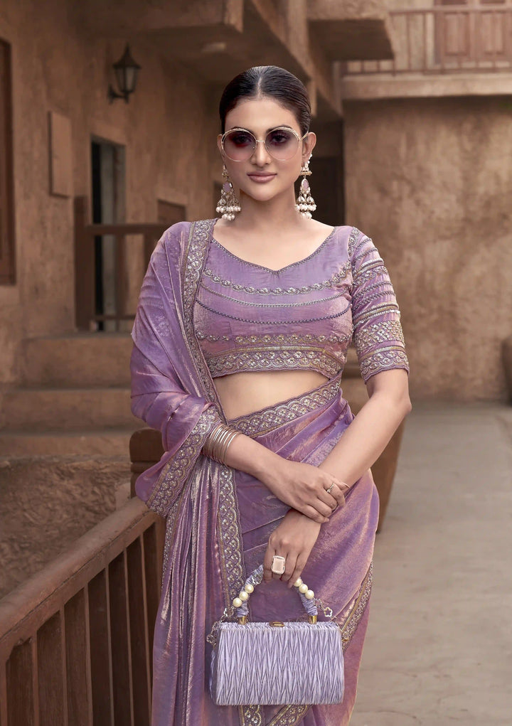 Premium Satin Silk Purple Saree with Handcrafted Detailing