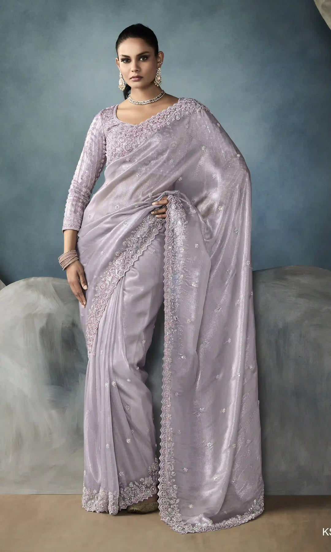 Light Lavender Tissue Saree with Designer Cut Work Border