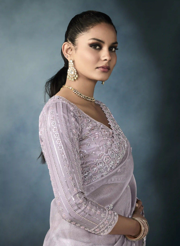 Light Lavender Tissue Saree with Designer Cut Work Border