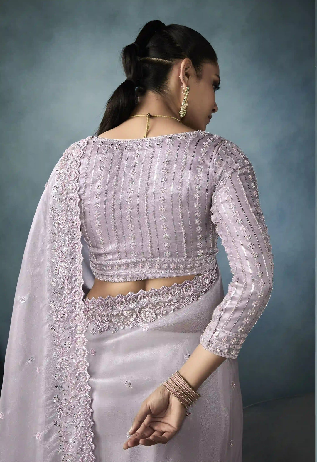 Light Lavender Tissue Saree with Designer Cut Work Border