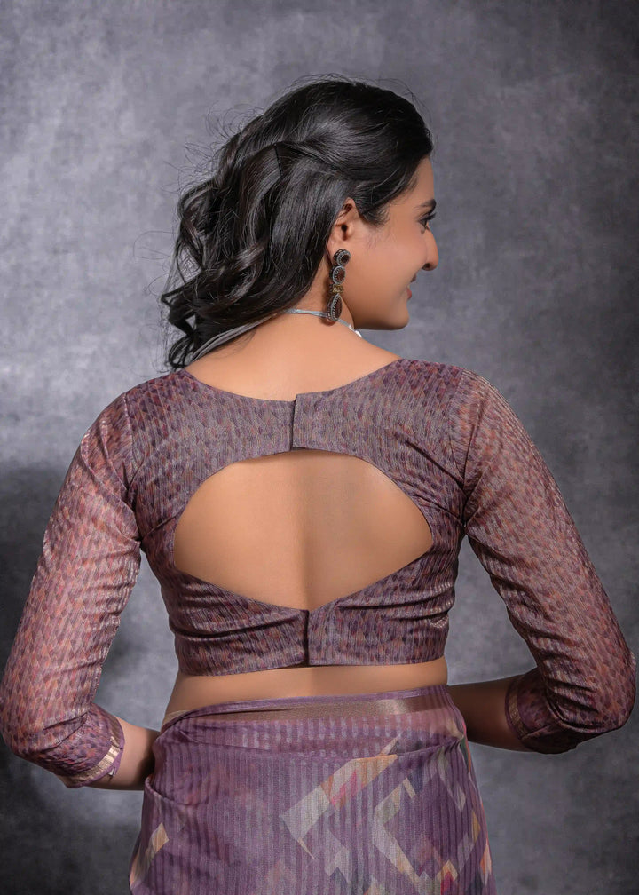 Charm in Purple: Linen Saree with Zari & Digital Work