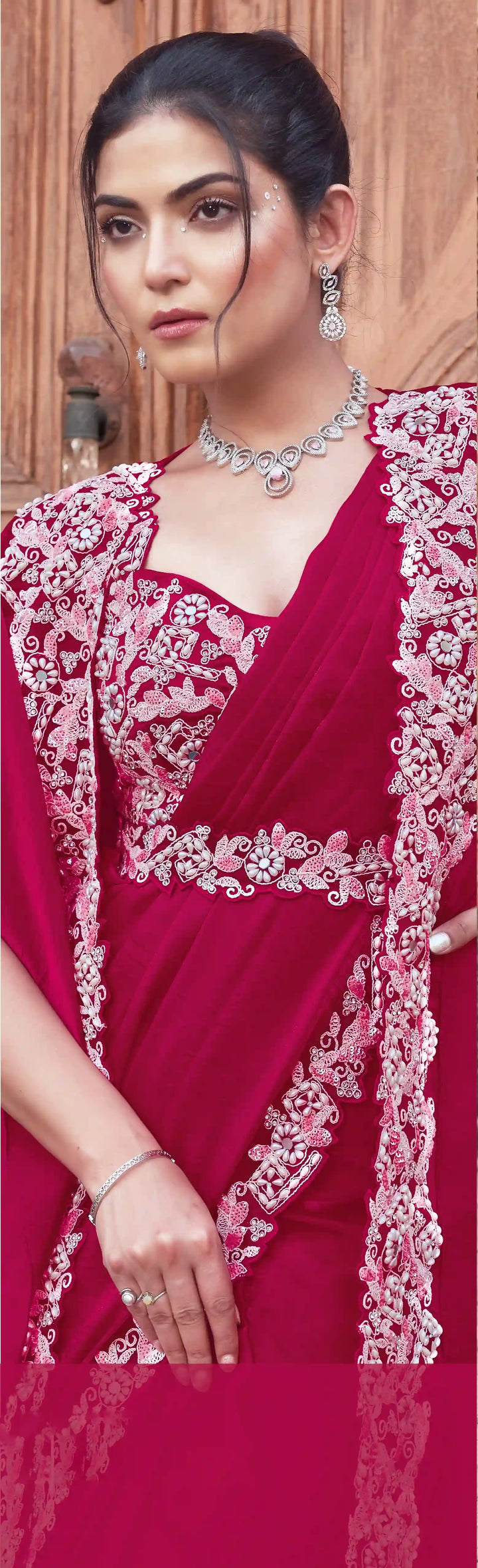 Designer Bright Pink Ready to Wear Saree for Festive Events