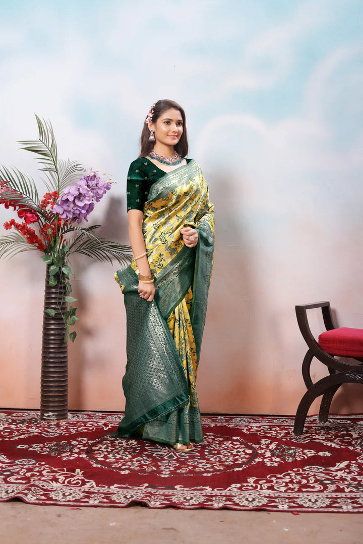 Charming Yellow Soft Silk Saree with Rich Pallu and Weaving