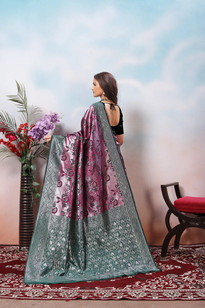 Traditional Dark Pink Soft Silk Saree with Weaving and Rich Pallu