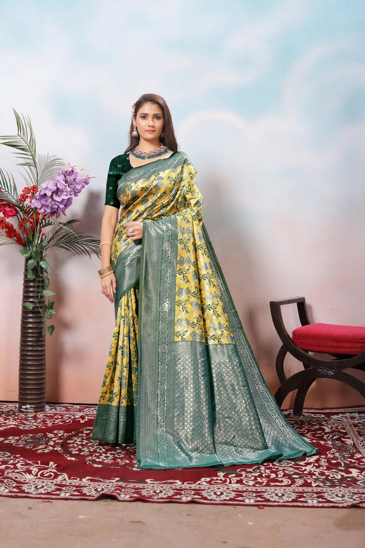 Charming Yellow Soft Silk Saree with Rich Pallu and Weaving